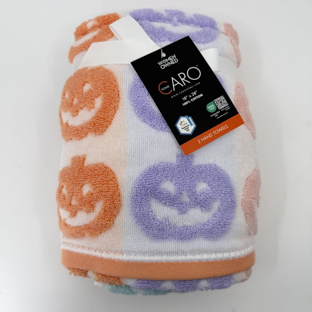 Halloween‎ Pumpkin Caro Home Hand Towels Set of 2 18x28 100% Cotton